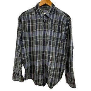 Patagonia Mens Shirt M Purple Black Plaid Long Sleeve Button Organic Cotton